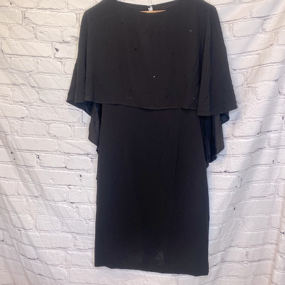 St. John Black Rhinestone Cape Dress Size 4 Excellent Condition